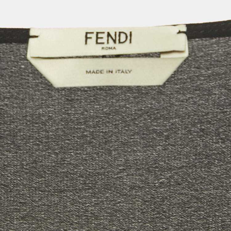 Pre Owned Fendi Black Floral Embroidered Mesh & Silk Maxi Dress S 