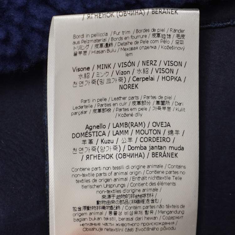 Pre Owned Fendi Navy Blue Shearling Long Coat M