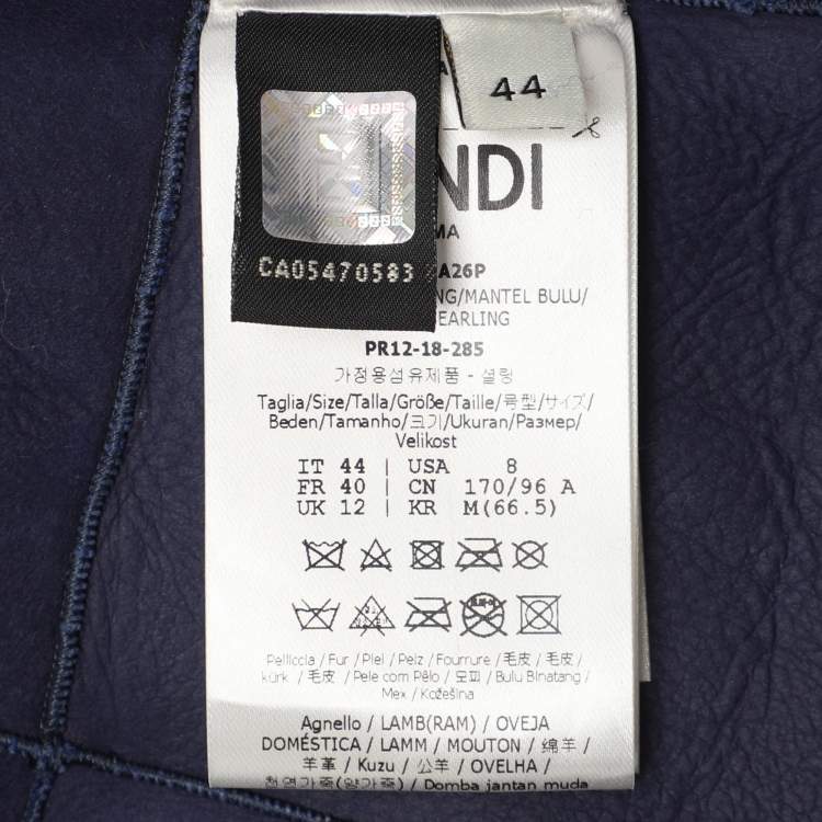 Pre Owned Fendi Navy Blue Shearling Long Coat M