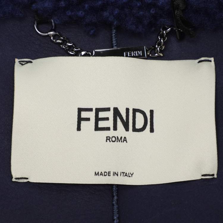 Pre Owned Fendi Navy Blue Shearling Long Coat M