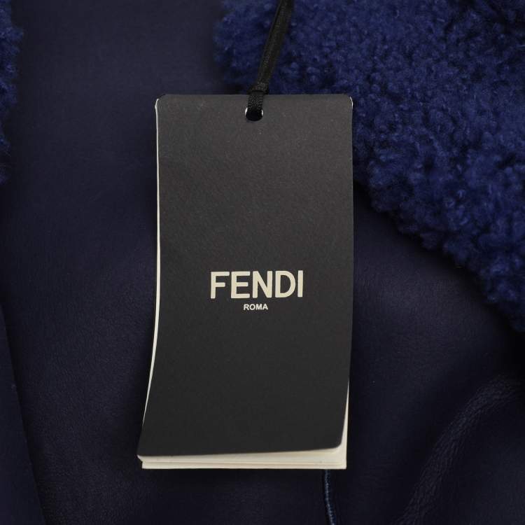 Pre Owned Fendi Navy Blue Shearling Long Coat M