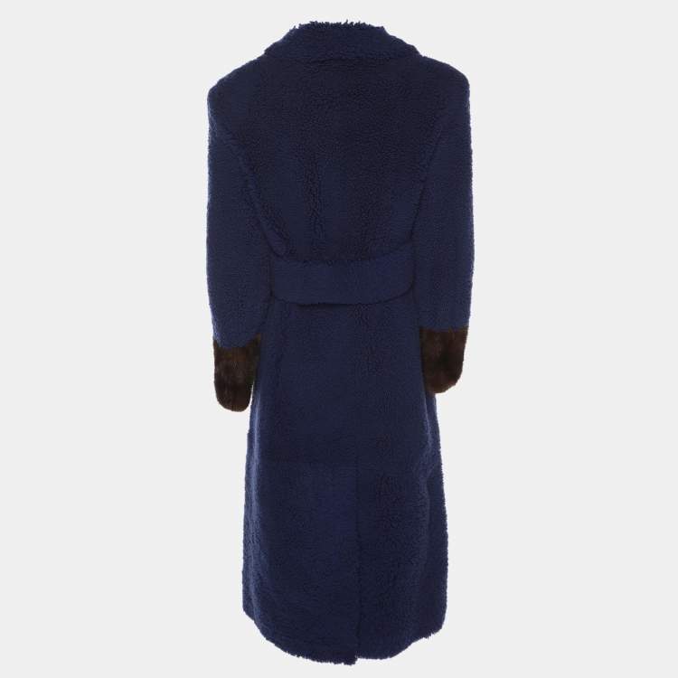Pre Owned Fendi Navy Blue Shearling Long Coat M
