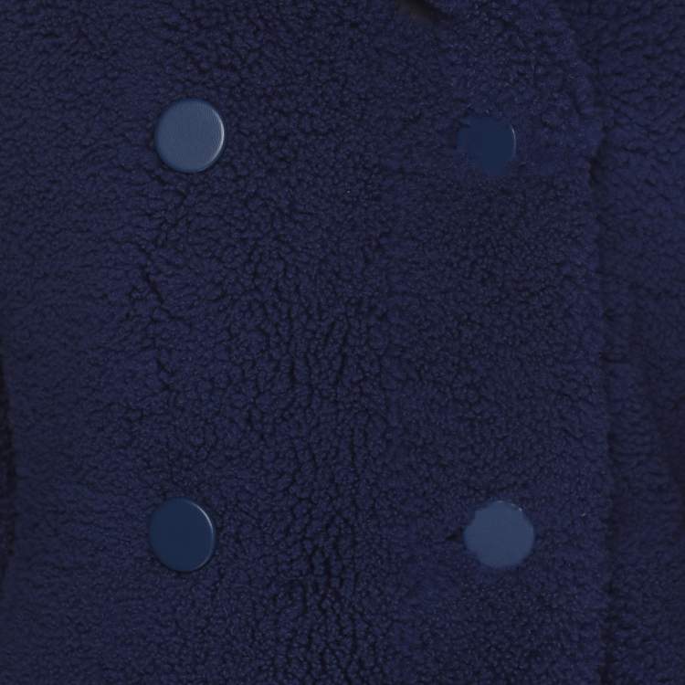 Pre Owned Fendi Navy Blue Shearling Long Coat M