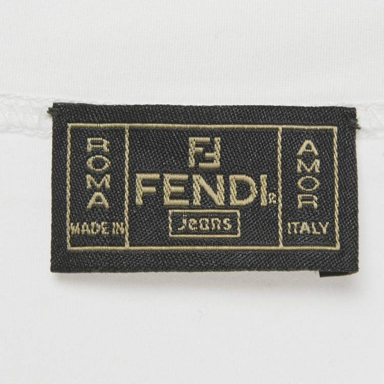 Pre Owned Fendi White Alphabet Lace Trim Jersey Top S