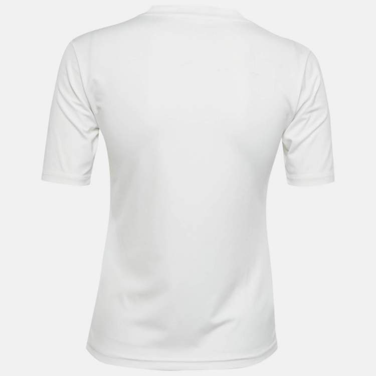 Pre Owned Fendi White Alphabet Lace Trim Jersey Top S