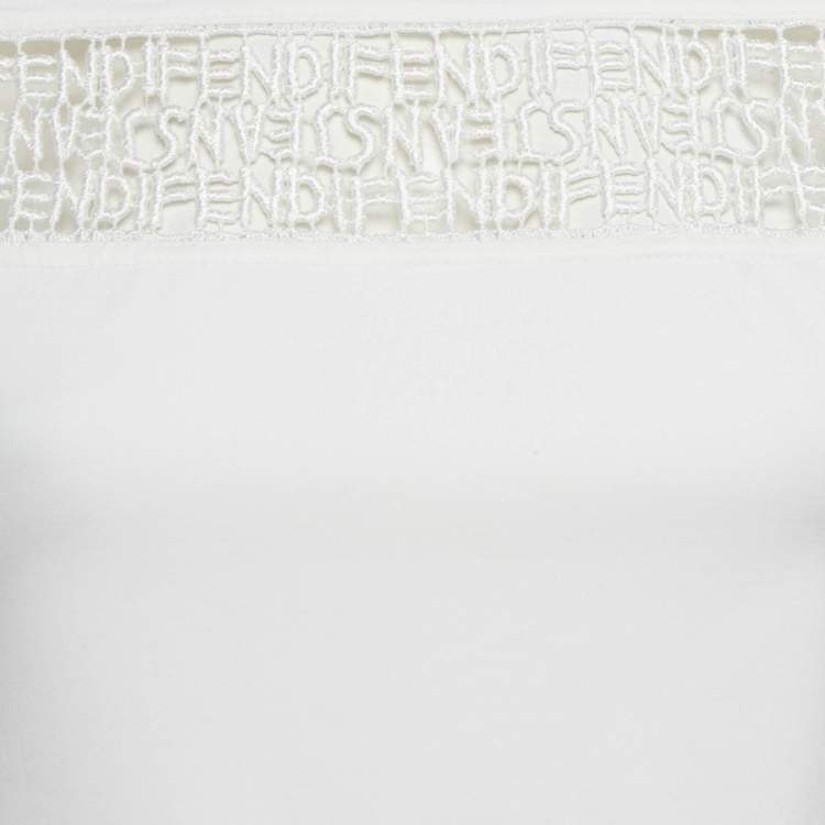 Pre Owned Fendi White Alphabet Lace Trim Jersey Top S