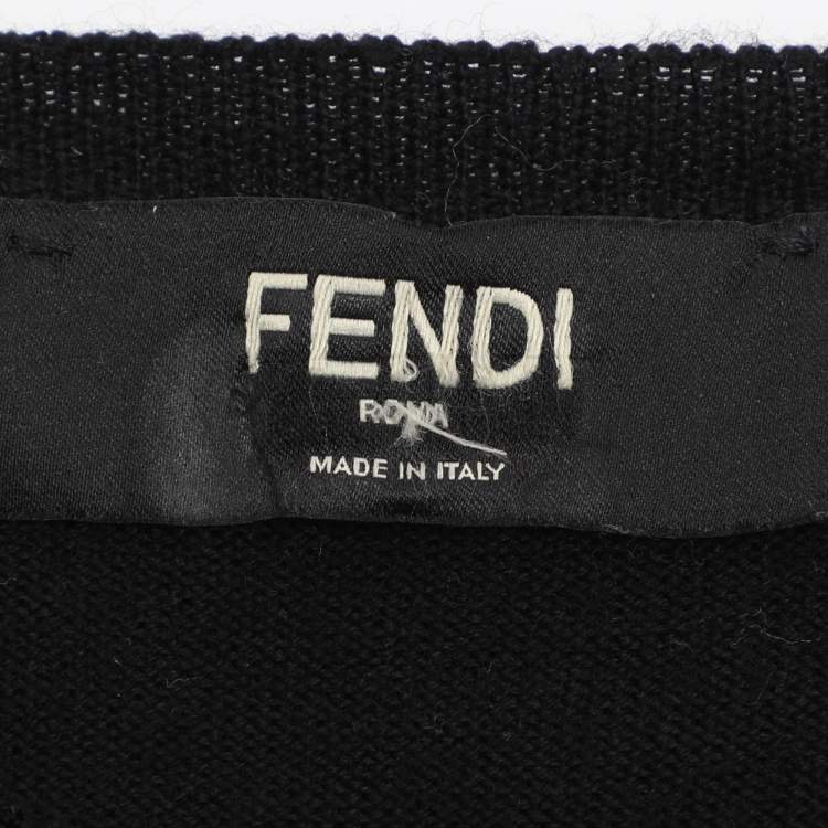 Pre Owned Fendi Black Wool Monster Eye Applique Detail Sweatshirt L