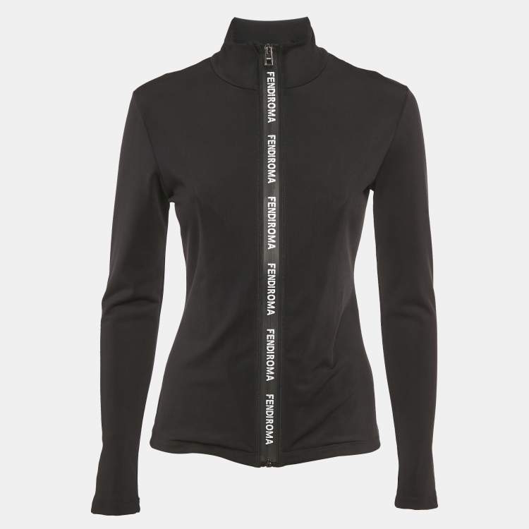 Pre Owned Fendi Black Jersey Logo Band Zip-Up Track Jacket S
