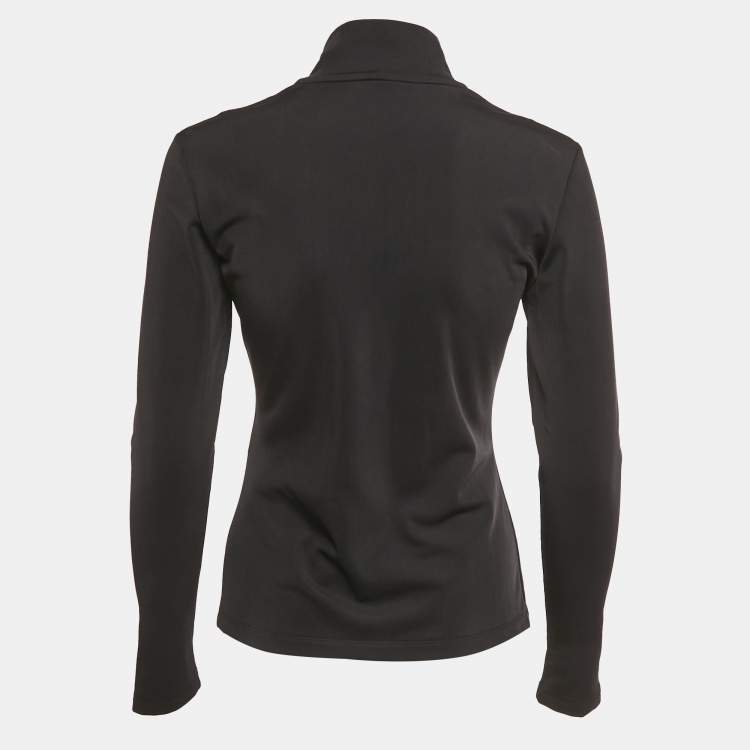 Pre Owned Fendi Black Jersey Logo Band Zip-Up Track Jacket S