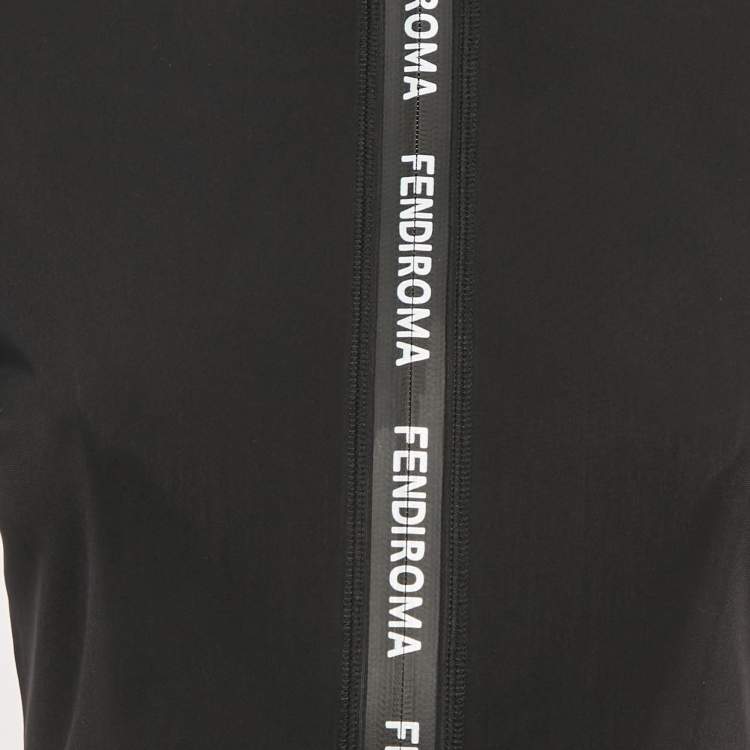 Pre Owned Fendi Black Jersey Logo Band Zip-Up Track Jacket S