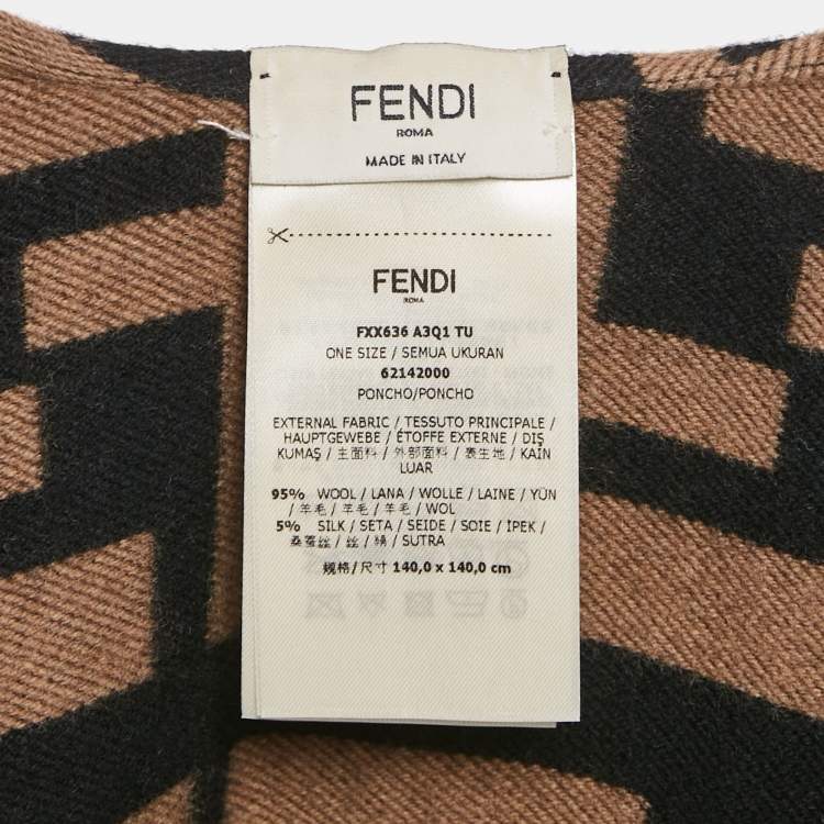Pre Owned Fendi Brown FF Logo Wool Poncho One Size 