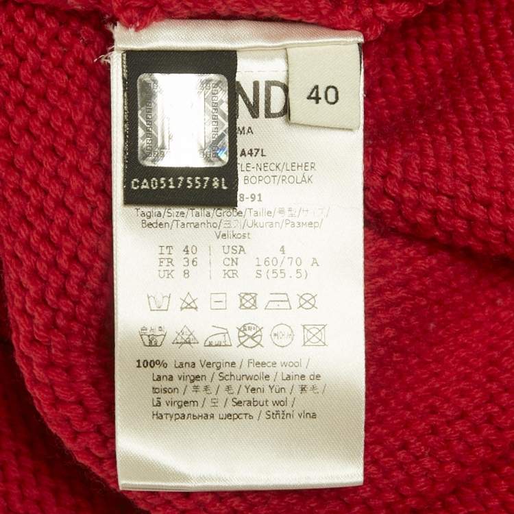 Pre Owned Fendi Red Logo Intarsia Wool Knit Turtle Neck Sweater S