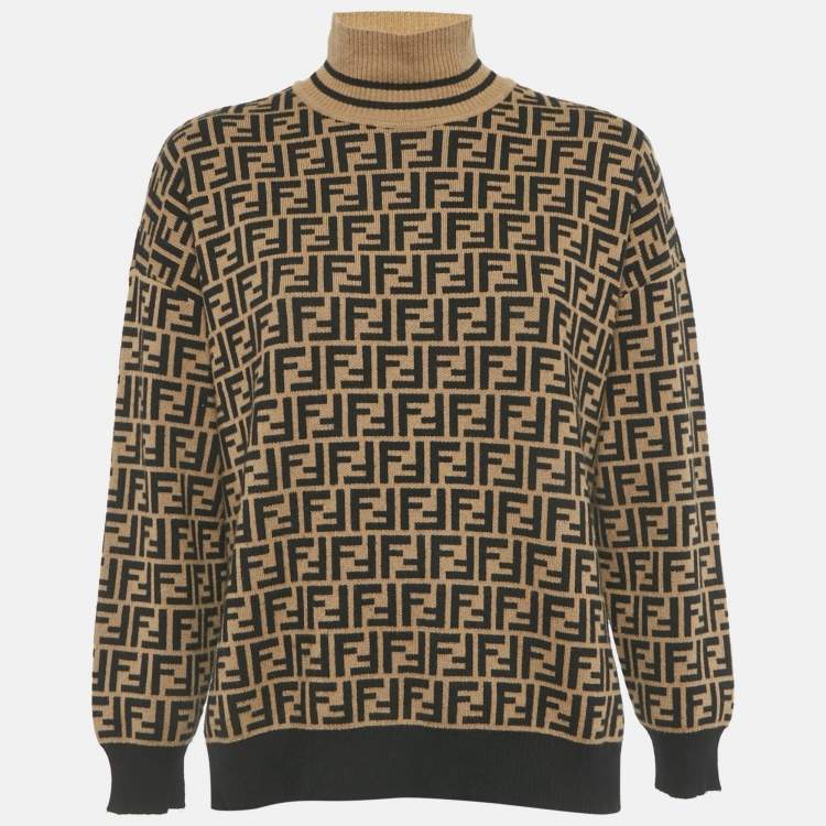 Pre Owned Fendi Brown Zucca Jacquard Knit Sweater S