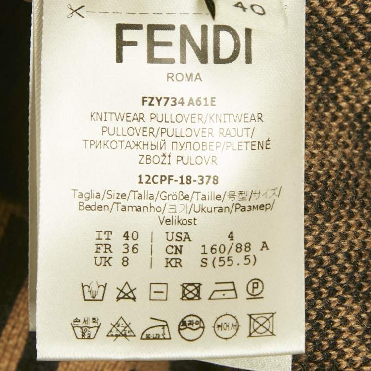 Pre Owned Fendi Brown Zucca Jacquard Knit Sweater S