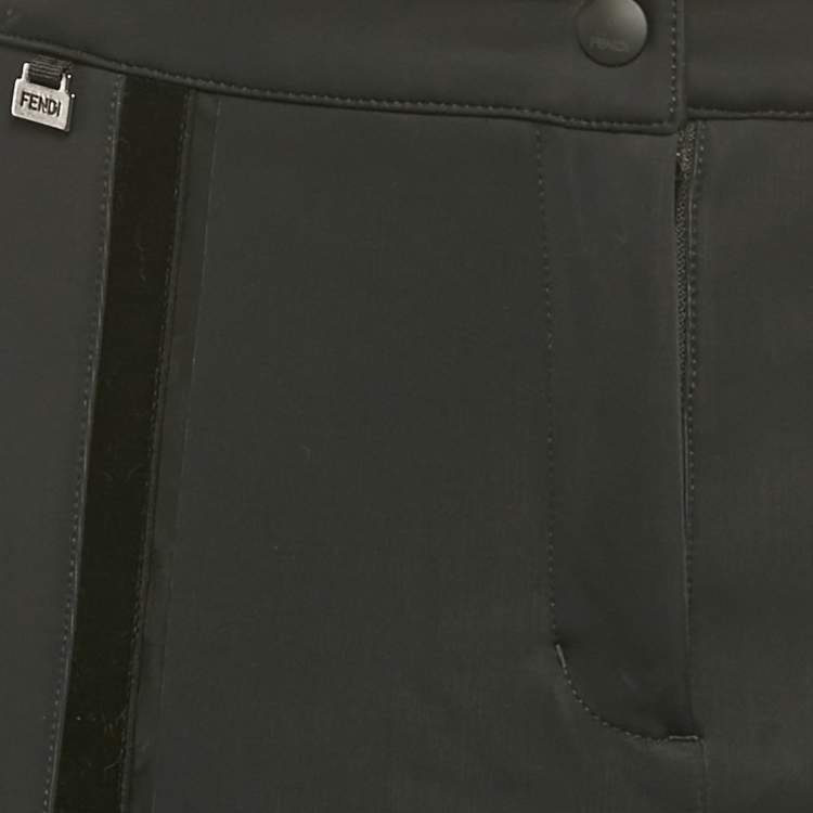 Pre Owned Fendi Black Velvet Trim Jersey Stirrup Pants S