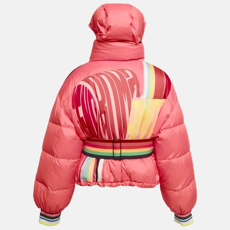 Pre Owned Fendi Brown/Pink FF Print Synthetic Reversible Puffer Jacket M