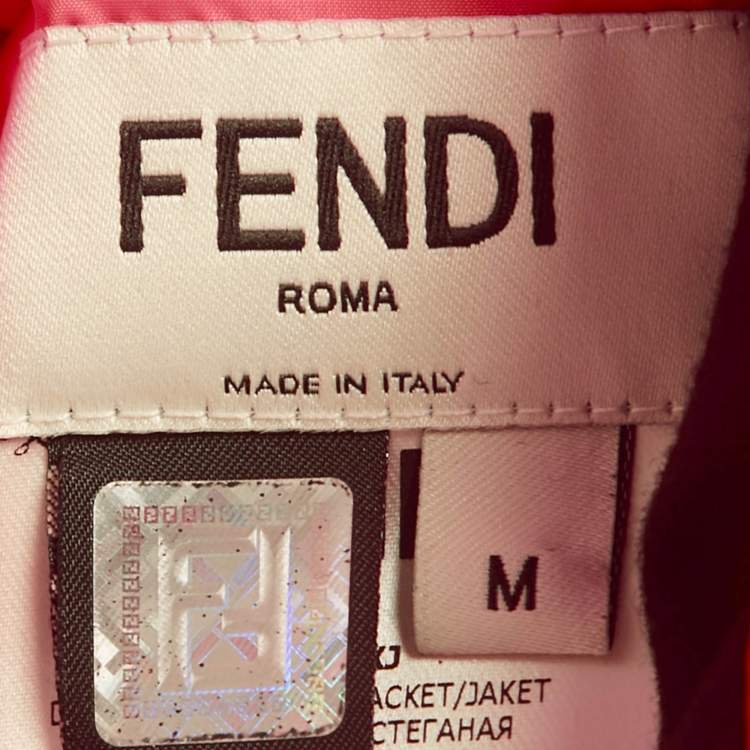 Pre Owned Fendi Brown/Pink FF Print Synthetic Reversible Puffer Jacket M