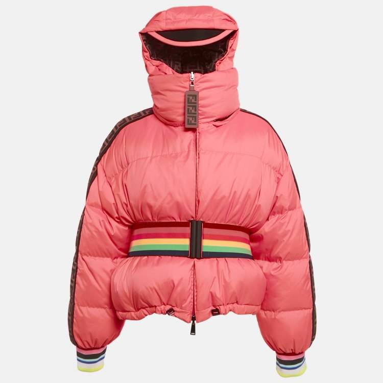 Pre Owned Fendi Brown/Pink FF Print Synthetic Reversible Puffer Jacket M