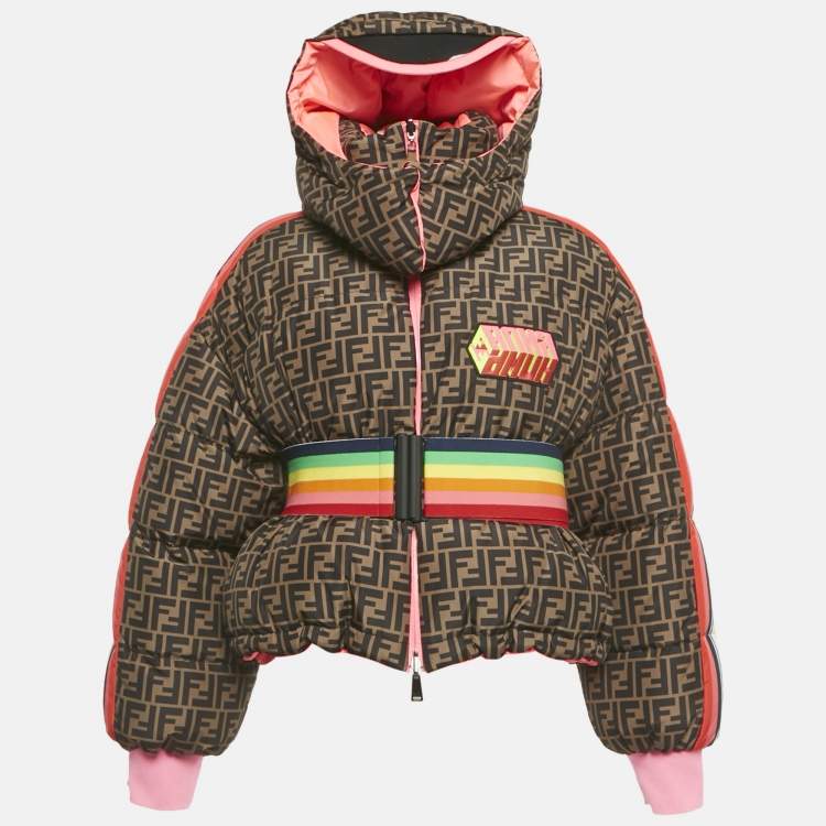 Pre Owned Fendi Brown/Pink FF Print Synthetic Reversible Puffer Jacket M