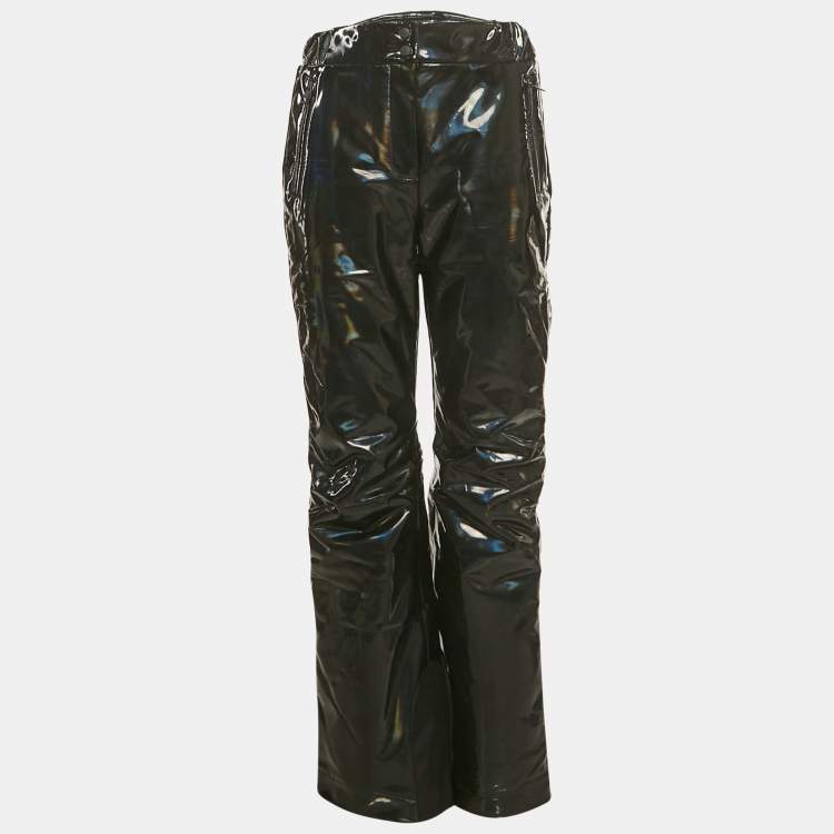 Pre Owned Fendi Black Logo Strip Holographic Ski Pants M