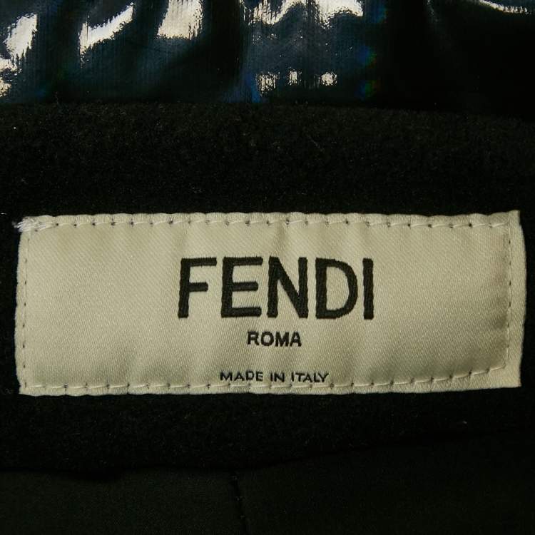 Pre Owned Fendi Black Logo Strip Holographic Ski Pants M