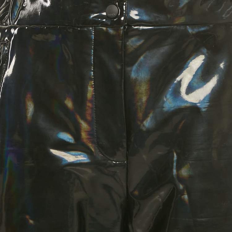 Pre Owned Fendi Black Logo Strip Holographic Ski Pants M