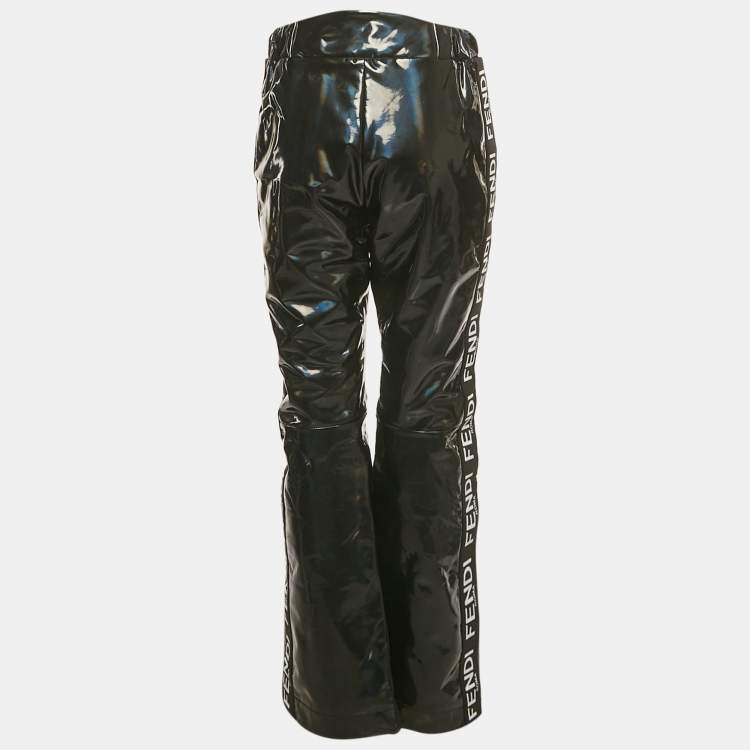 Pre Owned Fendi Black Logo Strip Holographic Ski Pants M
