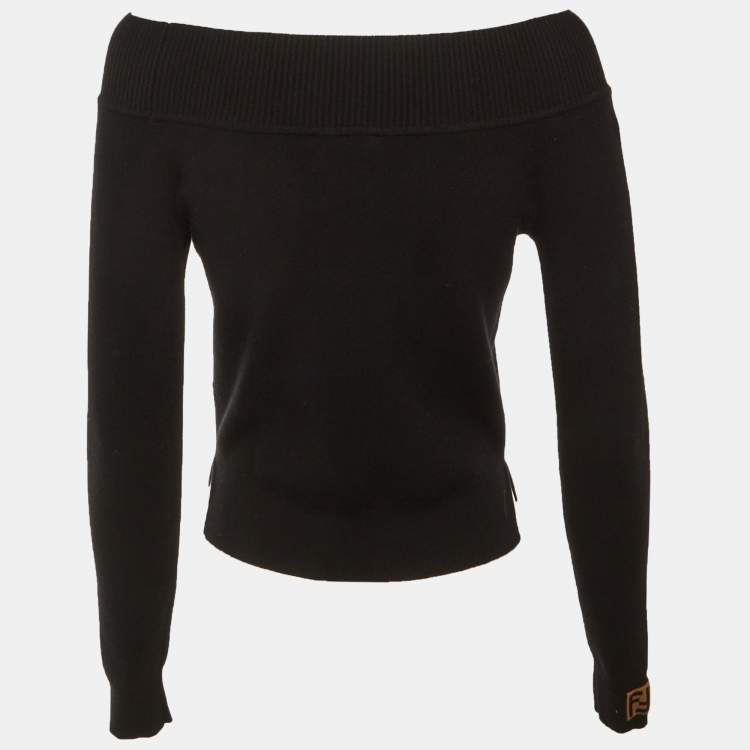 مملوكة مسبقًا Fendi Black Knit Zucca Detail Off Shoulder Sweater S