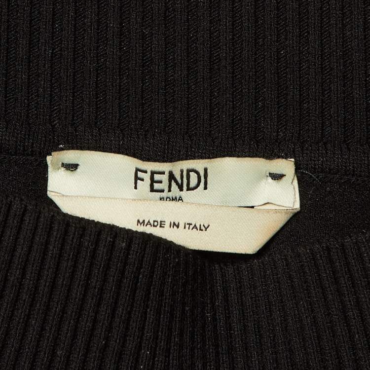 مملوكة مسبقًا Fendi Black Knit Zucca Detail Off Shoulder Sweater S