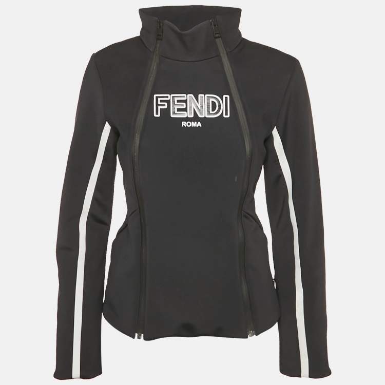 Pre Owned Fendi Black Logo Print Technical Jersey Ski Jacket S