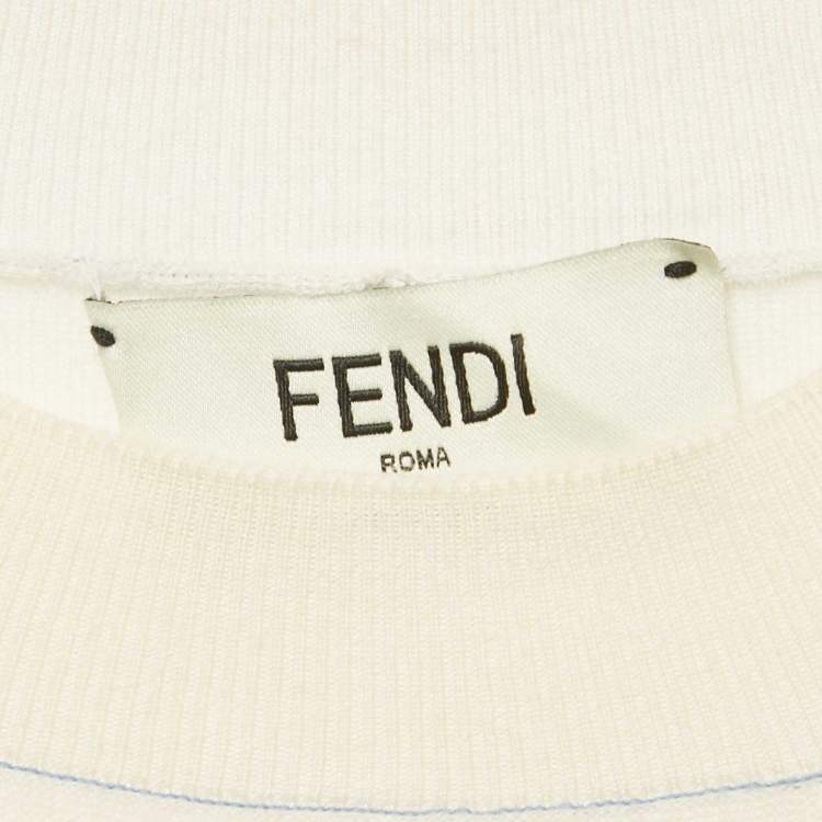 Pre Owned Fendi Cream Printed Cashmere Crewneck Sweatshirt S