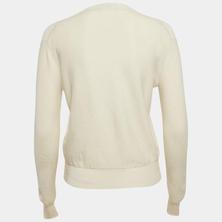 Pre Owned Fendi Cream Printed Cashmere Crewneck Sweatshirt S