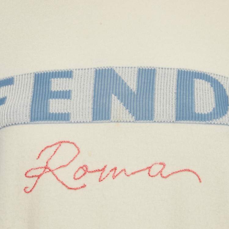 Pre Owned Fendi Cream Printed Cashmere Crewneck Sweatshirt S