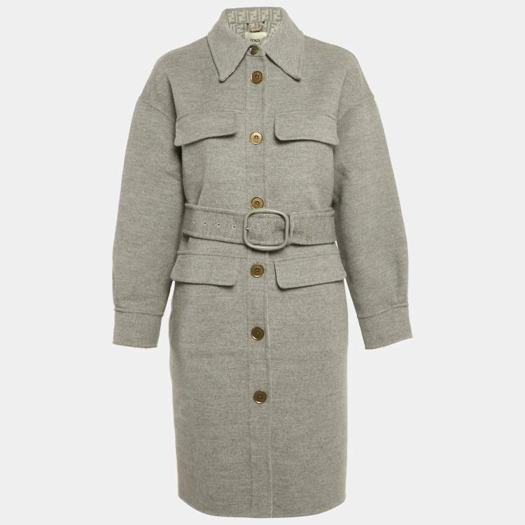 مملوكة مسبقًا Fendi Grey Wool Felt Belted Coat S