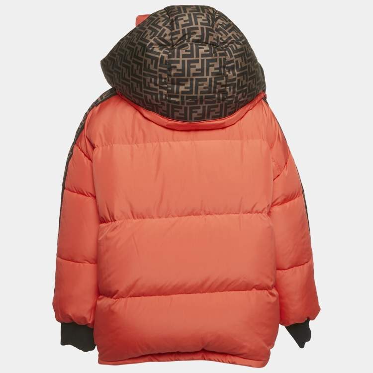 Pre Owned Fendi Brown/Orange Zucca Print Synthetic Reversible Puffer Jacket M