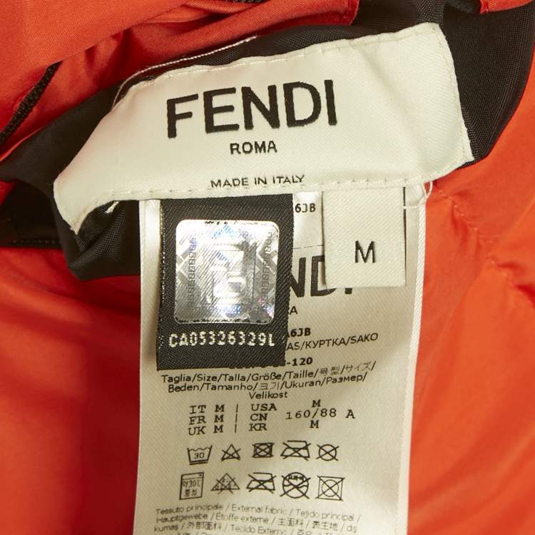 Pre Owned Fendi Brown/Orange Zucca Print Synthetic Reversible Puffer Jacket M