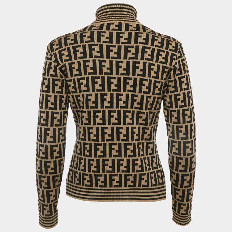Pre Owned Fendi Vintage Brown Zucca Wool Knit Turtle Neck Pullover M
