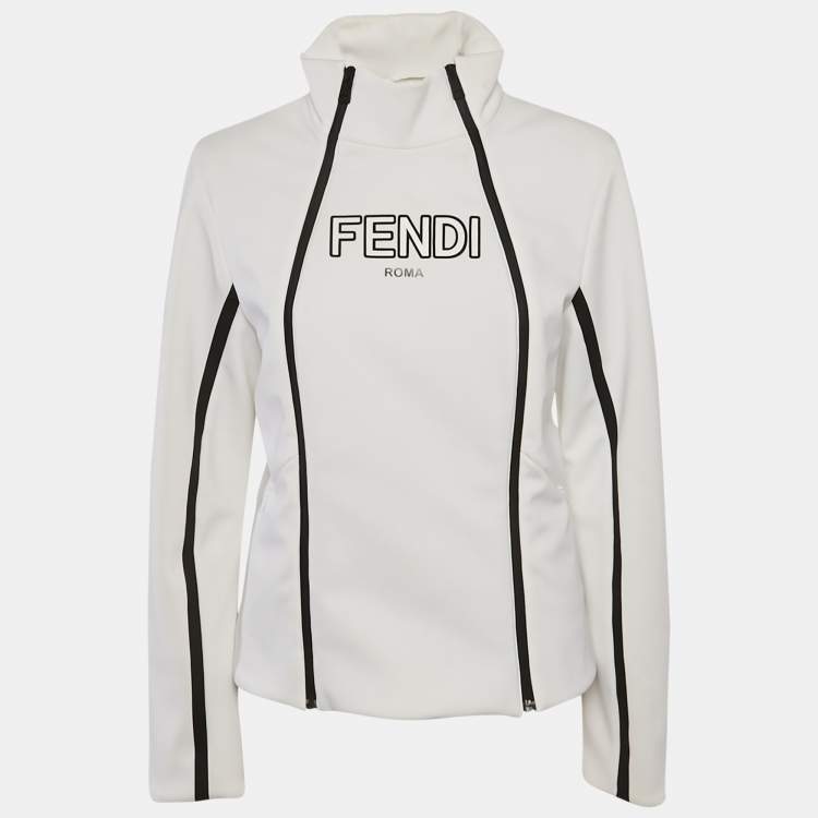 Pre Owned Fendi White Logo Print Technical Jersey Ski Jacket M