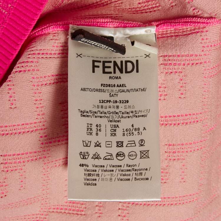 Pre Owned Fendi Fluorescent Pink FF Stretch Knit Bodycon Dress S