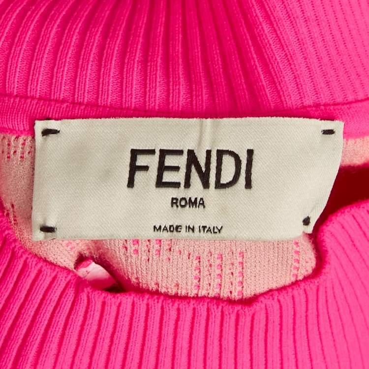 Pre Owned Fendi Fluorescent Pink FF Stretch Knit Bodycon Dress S