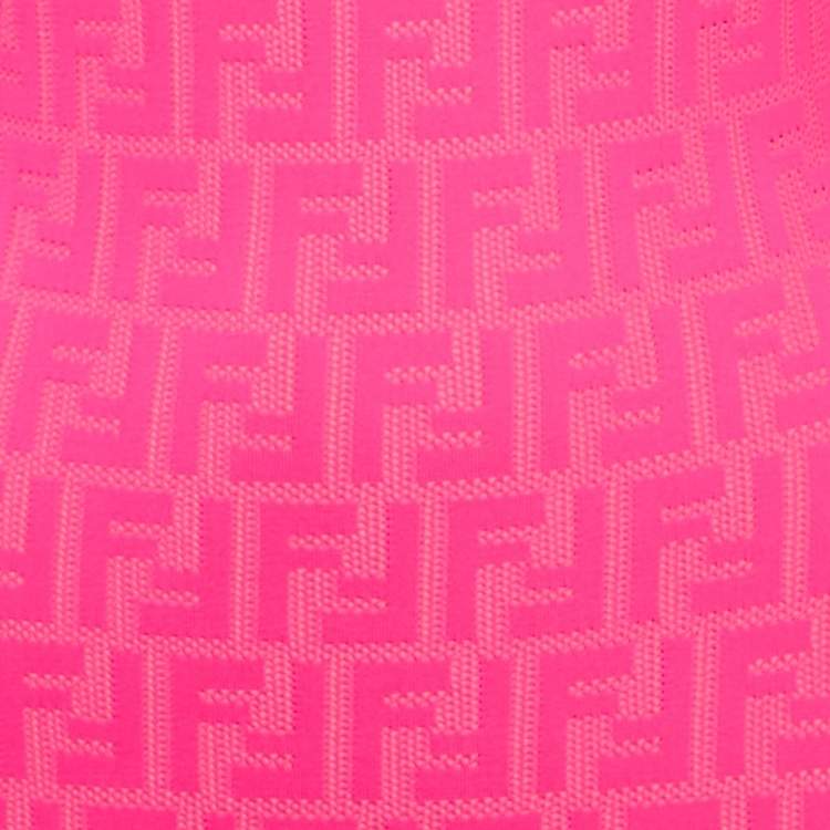 Pre Owned Fendi Fluorescent Pink FF Stretch Knit Bodycon Dress S