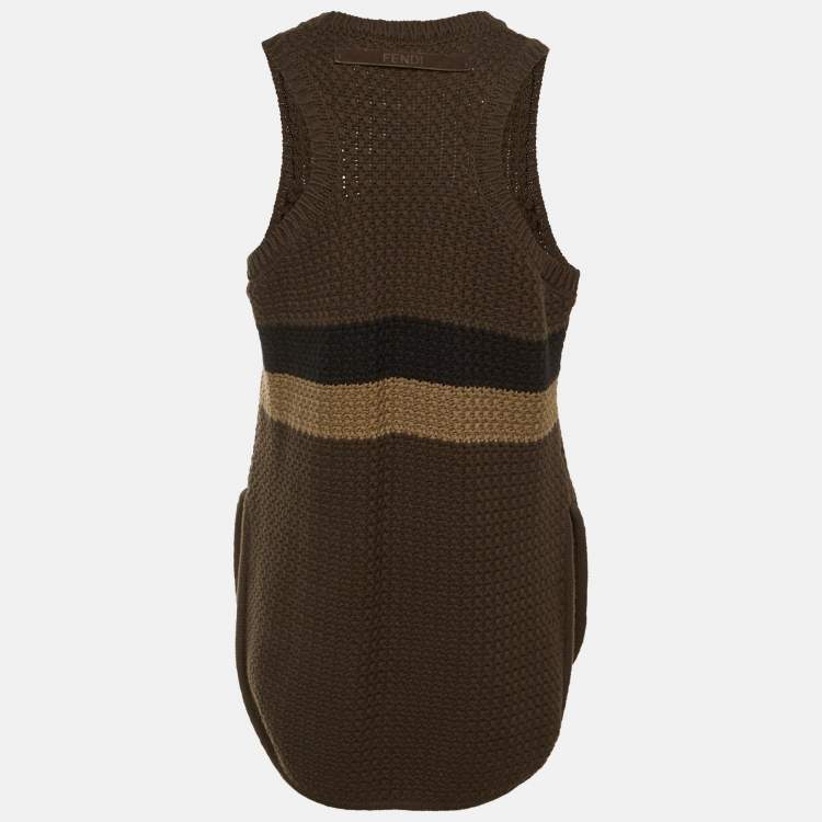 Pre Owned Fendi Brown Cotton Knit Sleeveless Pullover M