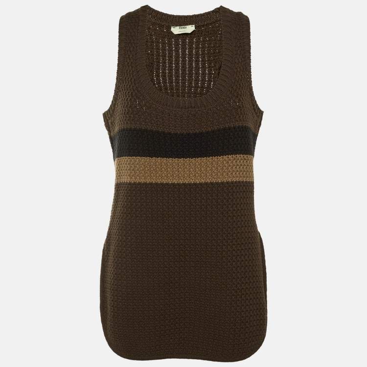 Pre Owned Fendi Brown Cotton Knit Sleeveless Pullover M