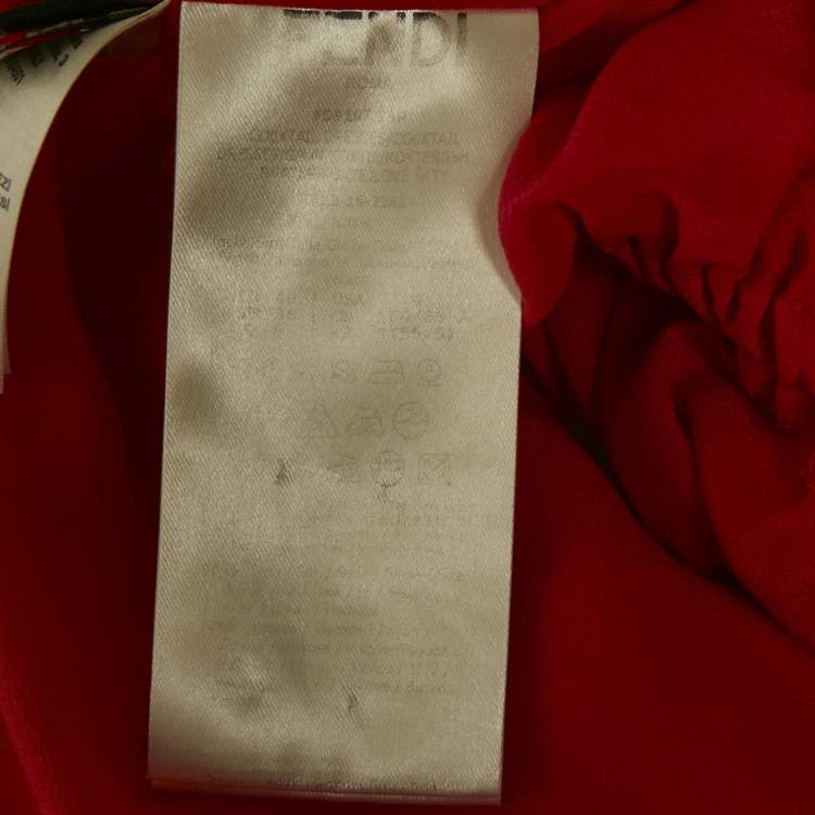 Pre Owned Fendi Red Floral Print Brocade Mock Neck Maxi Dress S