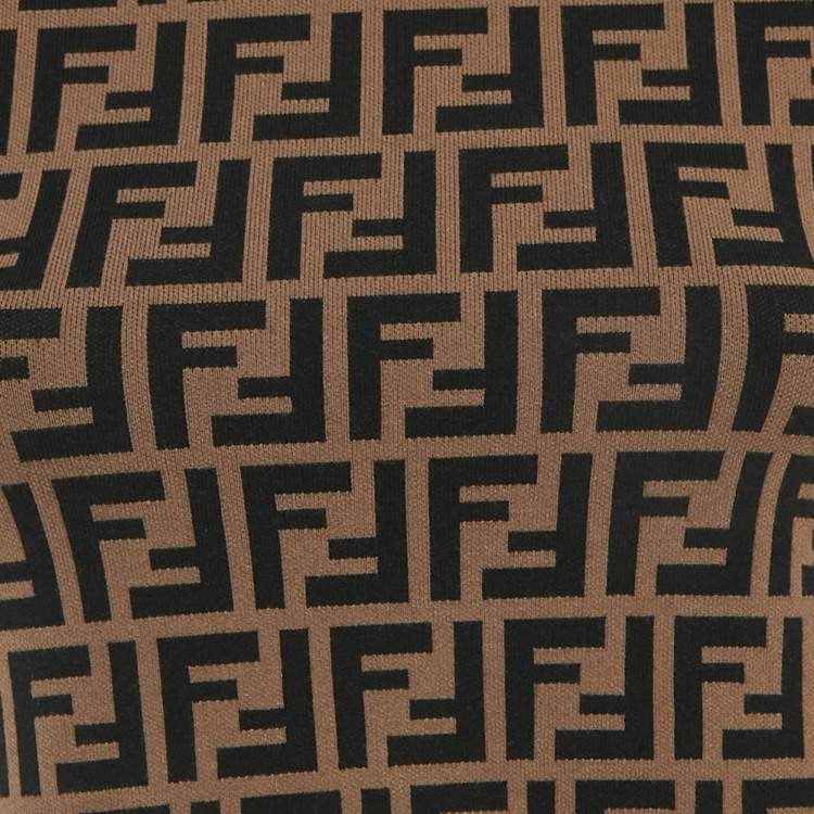Pre Owned Fendi Brown FF Motif Stretch Knit Short Sleeve Jumper XS