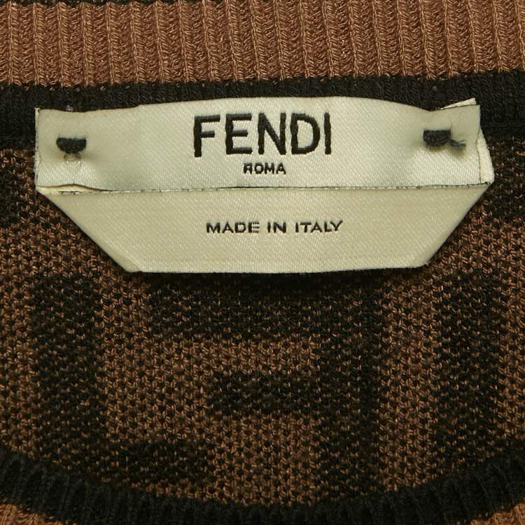Pre Owned Fendi Brown FF Motif Stretch Knit Short Sleeve Jumper XS