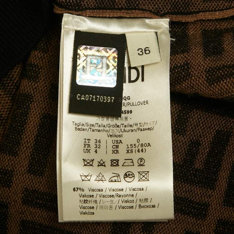 Pre Owned Fendi Brown FF Motif Stretch Knit Short Sleeve Jumper XS
