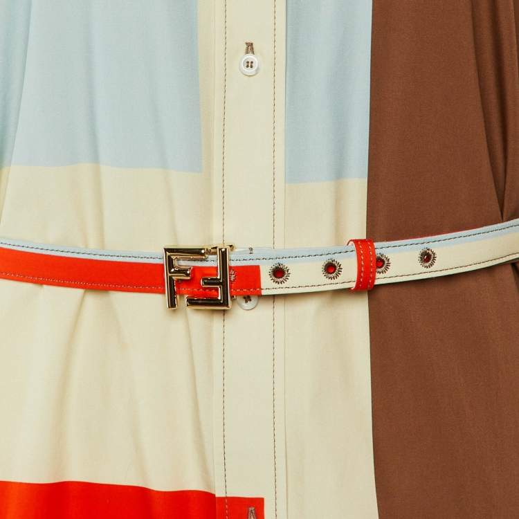 Pre Owned Fendi Multicolor Puzzle Print Cotton Shirt Dress M 