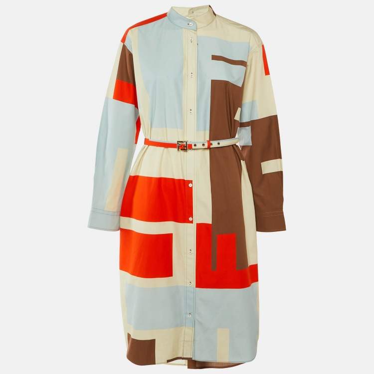Pre Owned Fendi Multicolor Puzzle Print Cotton Shirt Dress M 