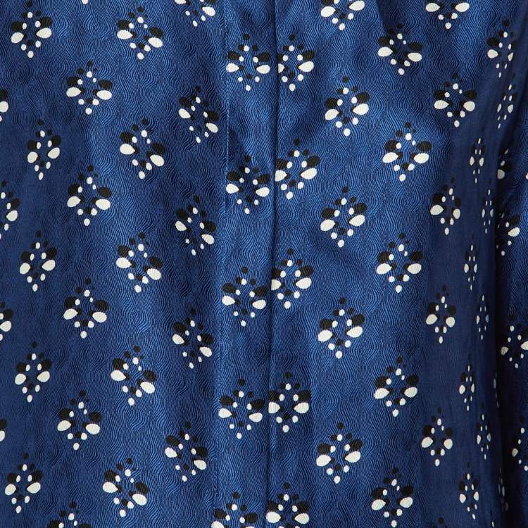 Pre Owned Fendi Navy Blue Printed Silk Blend Top & Skirt Set S/M